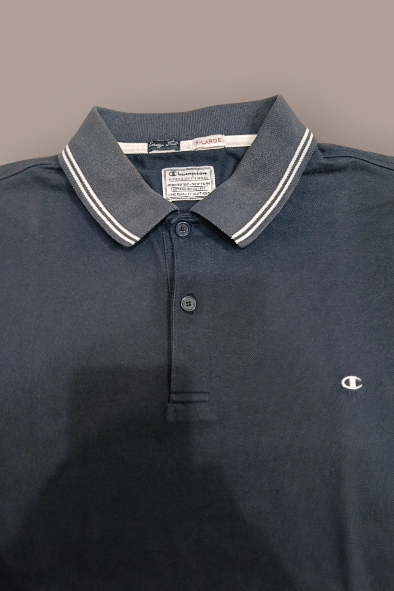 | Polo Champion Masculino | Cor Azul Marinho | Gola e Punhos Listrados | Logo Bordado | Tamanho XL | – photo 4